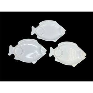 3x Vintage Pfaltzgraff Hearth Seafood‎ Cocktail Server Plate White 247 Fish Dish